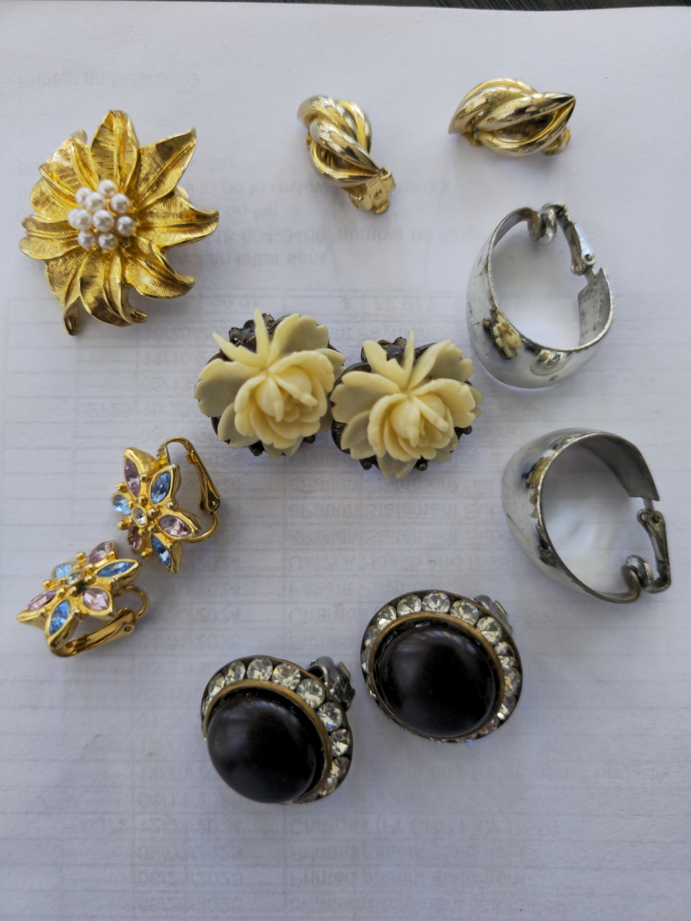 Vintage-Inspired Women's Clip-On Earrings Set in Gold, Cream, Black - Unbranded